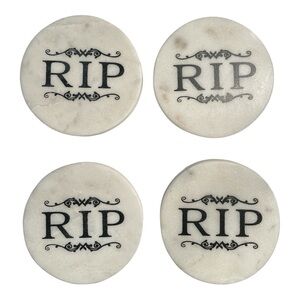 RIP White Marble Drink Coaster Set of 4 Halloween Decor Gift